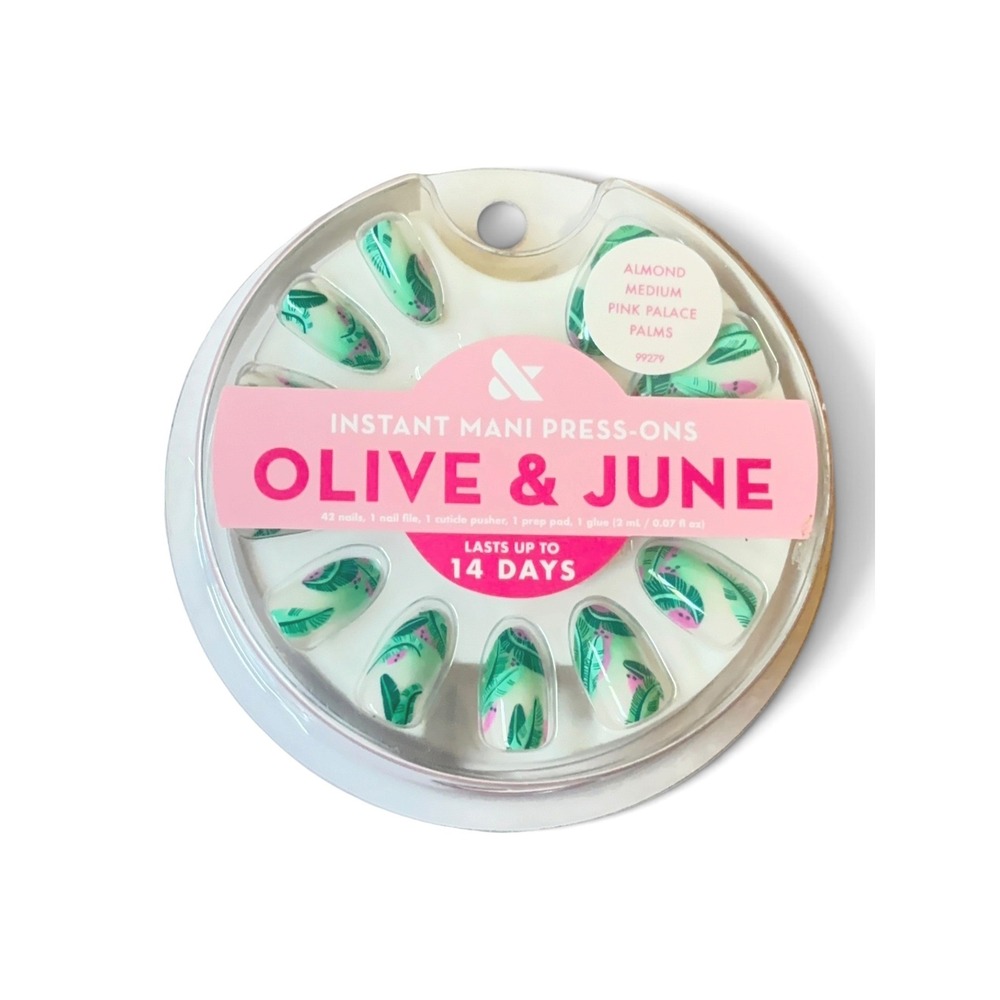 Olive & June Instant Mani Press-On Nails Pink Palace Palms Almond Medium 42ct